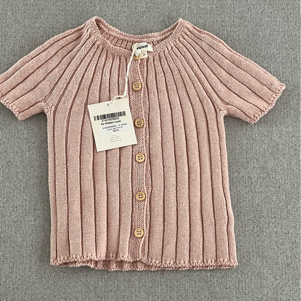 Oeuf NWT 2Y SS Ribbed cardigan -light pink